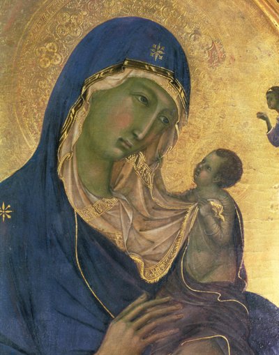 Madonna und Kind mit den Heiligen Dominikus und Aurea (Detail) von Duccio di Buoninsegna